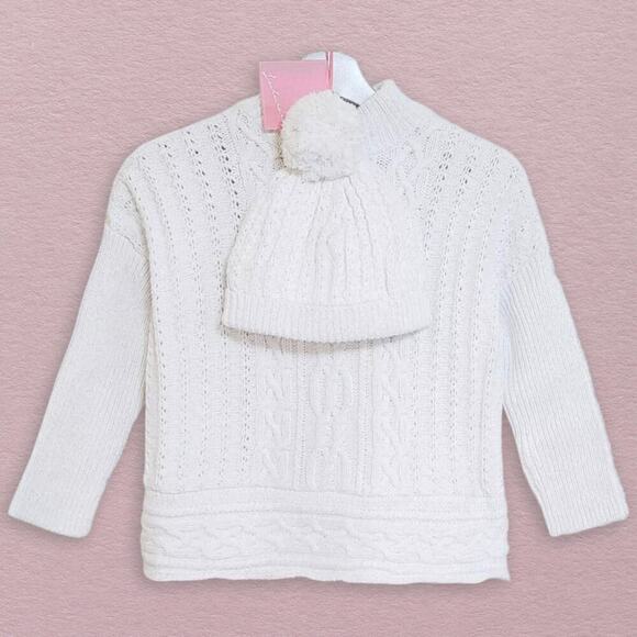 New LULURAIN Big Girl's Cotton Cable-Knit Sweater with PomPom Beanie Hat Set - Picture 1 of 6